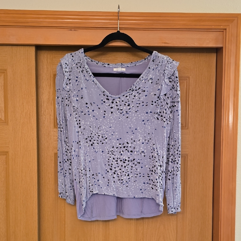 Maurices Ruffle-Shoulder V-Neck Long Sleeve Top
